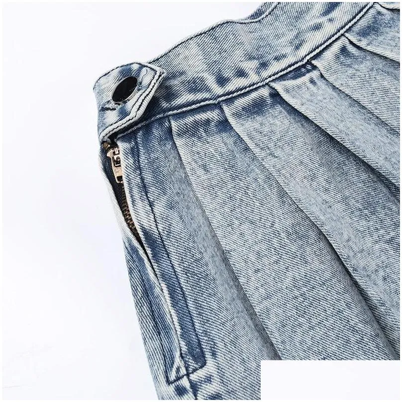 Skirts Anjamanor Blue Denim A Line Pleated For Woman Y2K Style Streetwear Summer High Waist Micro Mini Jean Skirt D66-De26 Drop Deliv Dhetc