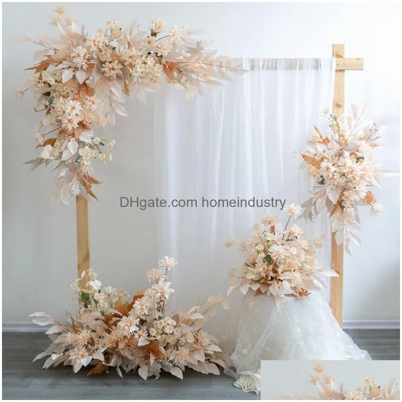 Decorative Flowers & Wreaths Artificial Wedding Arches Flower Champagne Floral Row Road Lead Ball Party Torium Mariage Backdrop Wall D Dhveo