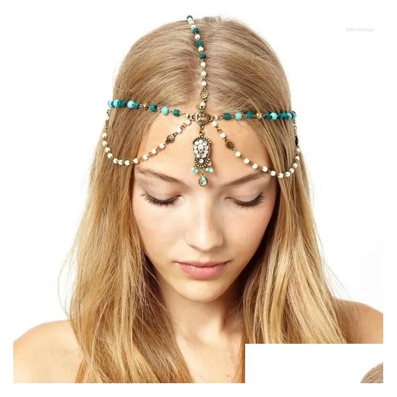 Hair Clips Boho Draping Crystal Accesories Fashion Elegant Head Chain Jewelry Wedding Hairstyles Headpiece
