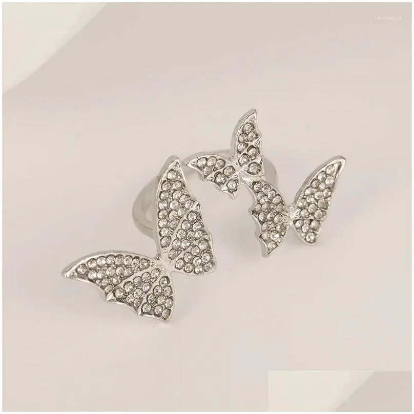 Cluster Rings Rhinestones Crystal Sparkling Butterfly Open Ring Adjustable Wedding Finger Party Jewelry Birthday Gifts