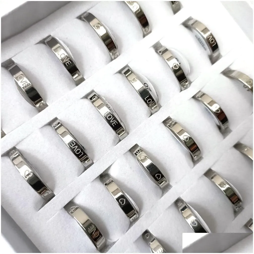 Wholesale 36Pcs Etch Stainless Steel Love couples lovers rings GirlfriendWedding Engagement Ring Wife Husband Birthday Gift
