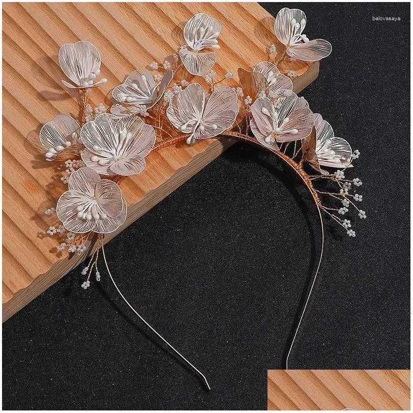 Hair Clips Romantic Pink Flower Hairbands Headbands For Bridal Handmade Princess Pearls Crowns Tiaras Wedding Party Accessories