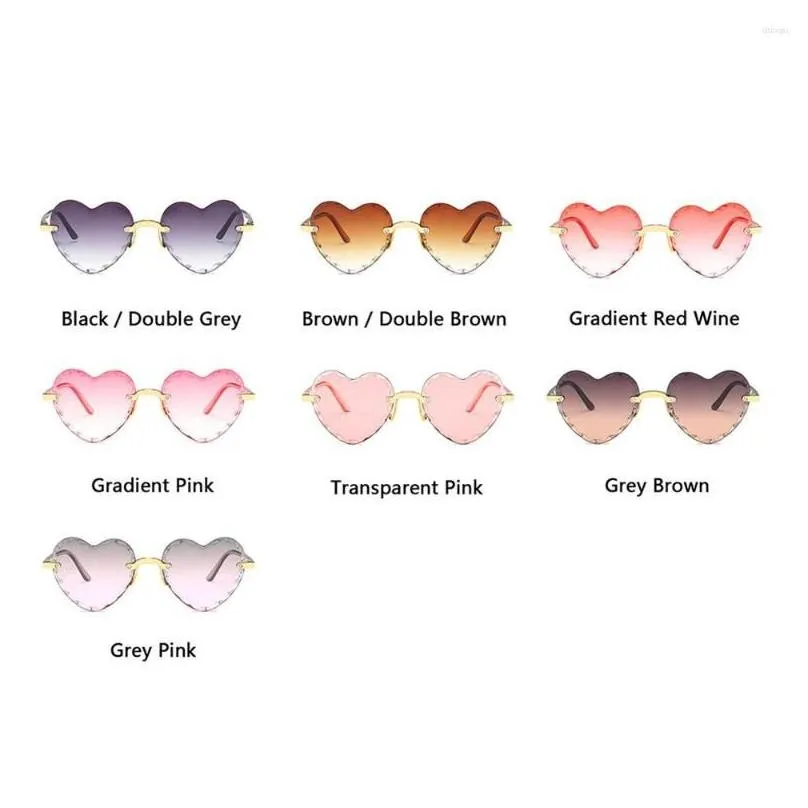 Sunglasses Heart-Shaped Rimless Cut-Edge Glasses Gradient Color Peach Heart Women Shades Drop Delivery Dhw1U
