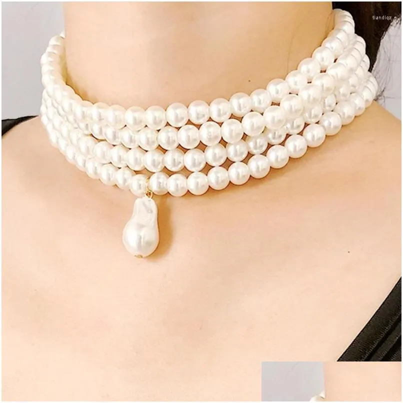 Chains European Creative Choker Necklaces Fashion Baroque Imitation Pearl Necklace Women Temperament Multi Layer Beads Access