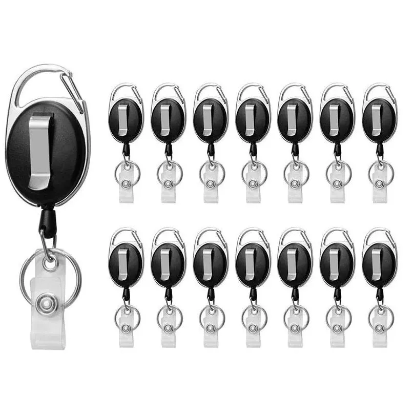 Keychains & Lanyards Retractable Badge Holder Black Id Card With Carabiner Reel Clip Key Ring Pack Of 15 Drop Delivery Fashion Access Dhqdy