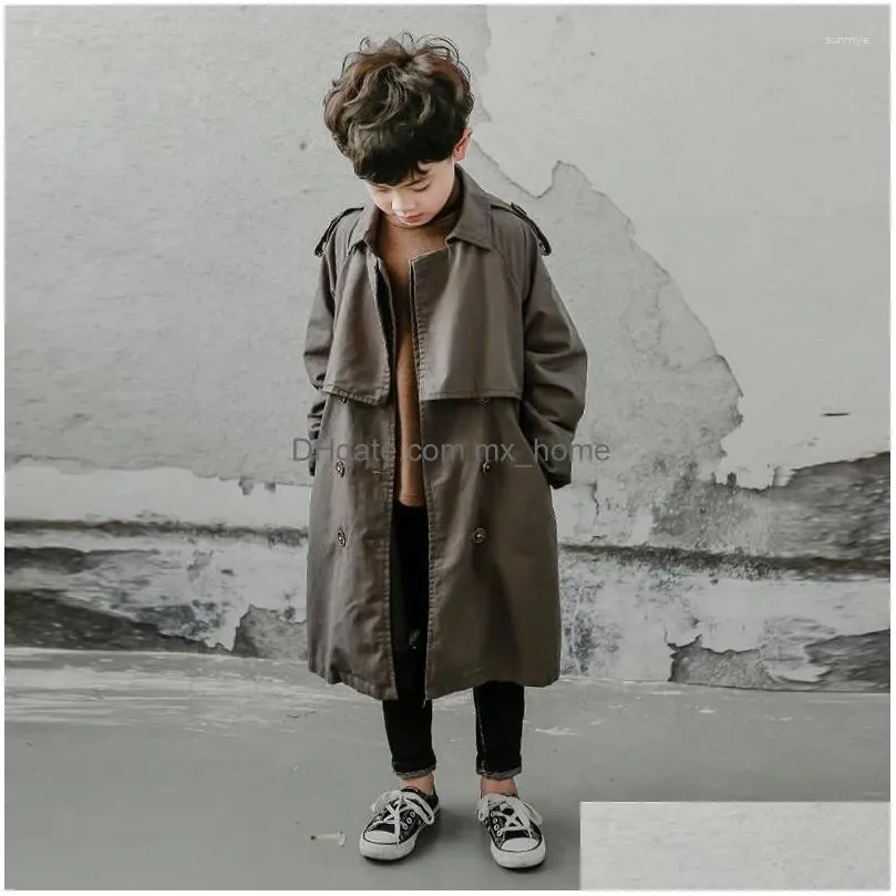 coat zhio 6-16y kids trench spring autumn boys jacket overcoat long sleeve turn-down collar children windbreaker top clothes