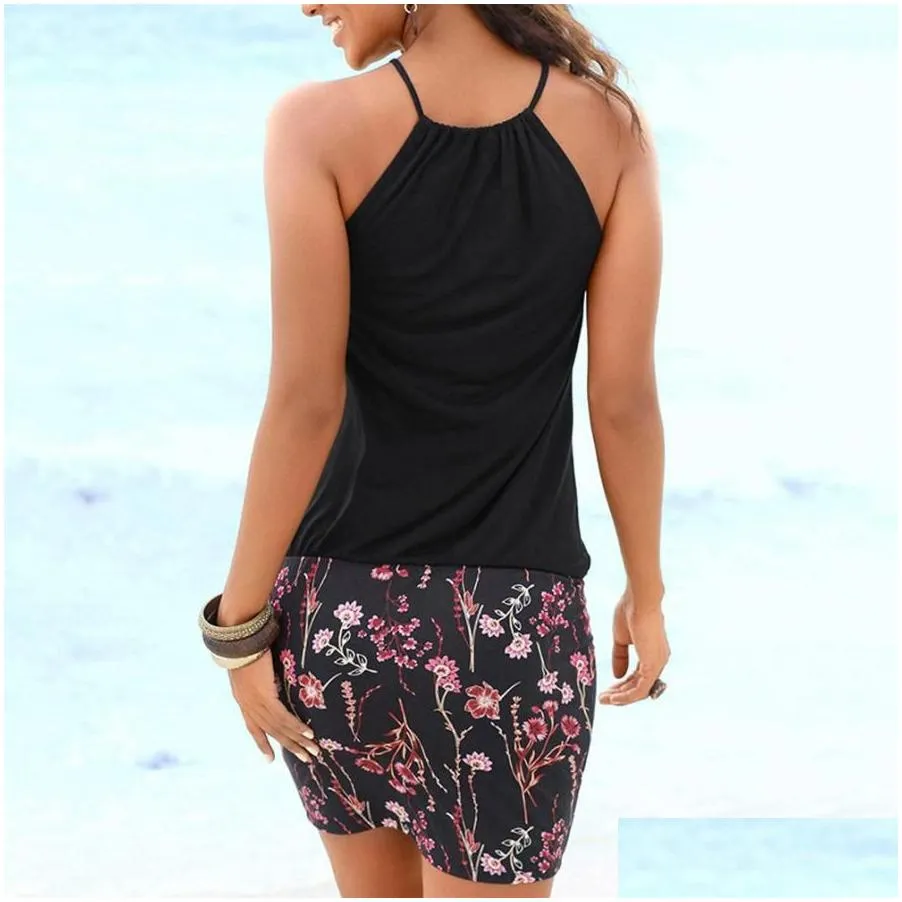 Fashion Womens Casual Sleeveless Retro Print Beach Mini Dress Beach Dress summer sexy robe femme ete 2018