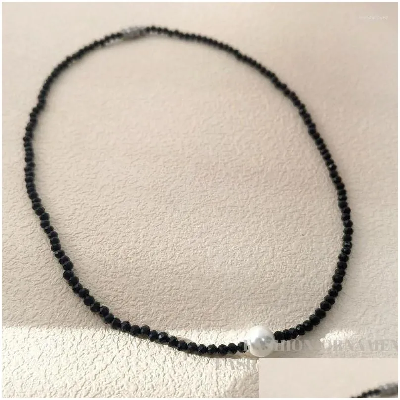 Pendant Necklaces Fashion Jewelry Vintage Temperament Black Glass Beads Necklace For Women Girl Party Gifts Simply Design Accessories