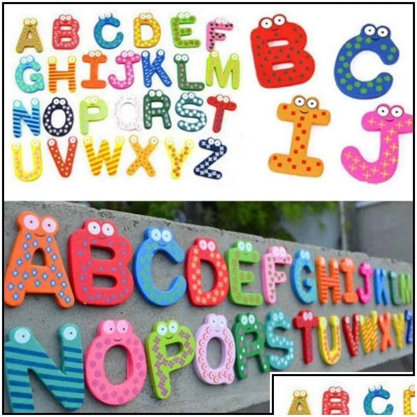 Fridge Magnets Kids Baby Wooden Alphabet Letter Cartoon Educational Learning Study Toy Uni Gift Drop Delivery Home Garden Xc Dh0J8