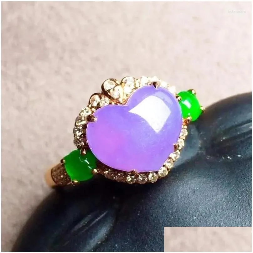 Cluster Rings Natural Violet Chalcedony Heart-shaped Engagement Ring Fashion Sweet Luxury Wedding Adjustable Ladies Silver Jewelry