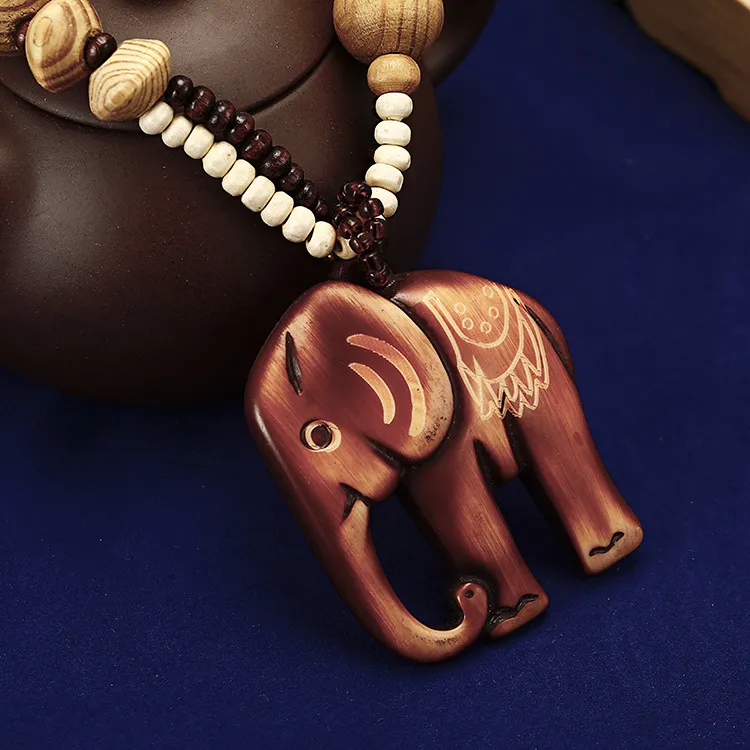 Pendant Necklaces 2023 Boho Jewelry Ethnic Style Long Hand Made Bead Wood Elephant Necklace For Women Price Decent Wholesale Dropship Otbqw