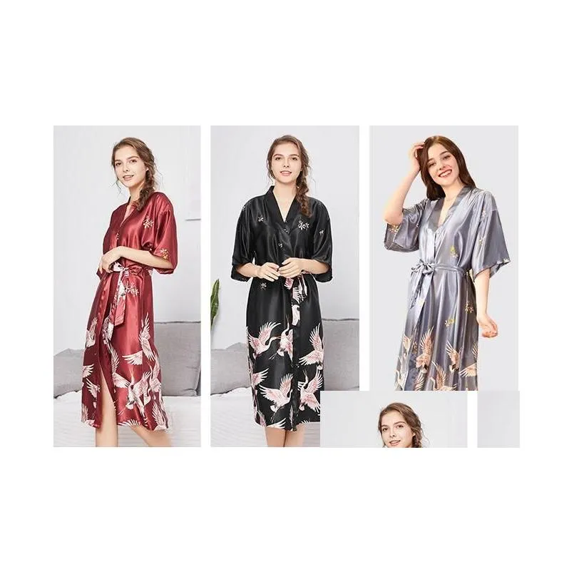 Basic & Casual Dresses Dress Silk Sleepwear For Women Y Robe Satin Nightgowns Ropa De Mujer Printing Womens Long Bridesmaid Bride Plu Dhxjr