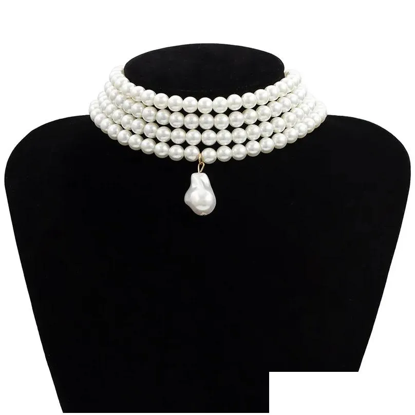 Chains European Creative Choker Necklaces Fashion Baroque Imitation Pearl Necklace Women Temperament Multi Layer Beads Access