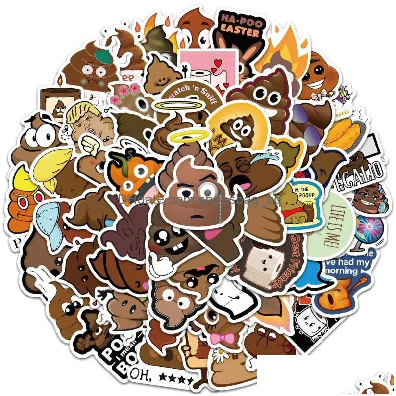 60Pcs/Lot Funny Poo Spoof Luggage Stickers Poop Sticker Creative Trend Graffiti Personality Waterproof Laptop Decorative Decals