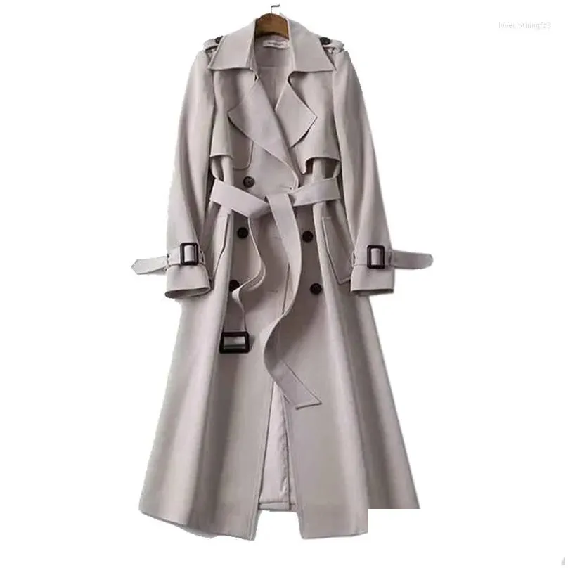 Women`S Trench Coats Womens Spring Autumn Belt Coat Women Double Breasted Mid Long High Quality Overcoat Windbreaker Female Drop Deliv Dhtfs