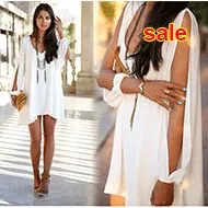 Basic & Casual Dresses New Summer Chiffon Short Dress Women Loose Y V Neck Strapless A-Line Mini Shirt White Beach Drop Delivery Appa Dh6Ti