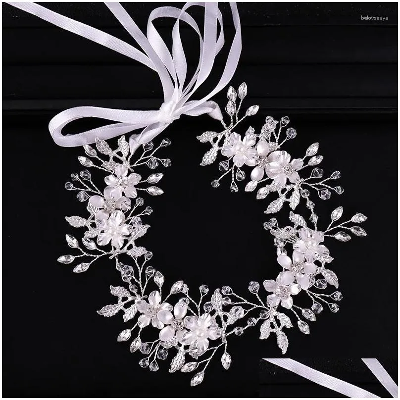 Hair Clips Silver Color Bridal Flower Headband Prom Tiara Wedding Accessories Bride Handmade Ornaments Female Crystal Headdress