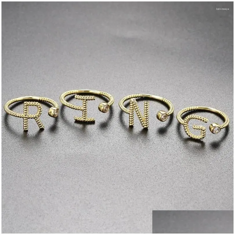 Cluster Rings Twist A-Z 26 Letter Opening Ring For Women Initial Name Crystal Adjustable Gold Color Fashion Jewelry Wholesale KAR167