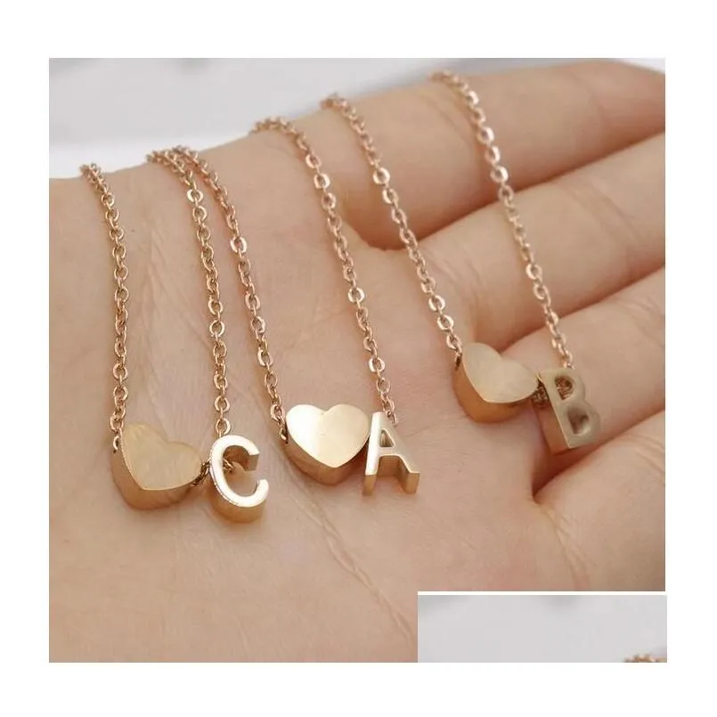HOT 26 Intial Letter Alphabet Heart Pendant Necklace for Women Gold Silver Color A-Z Stainless Steel Necklace Chain HOT Jewelry Gift