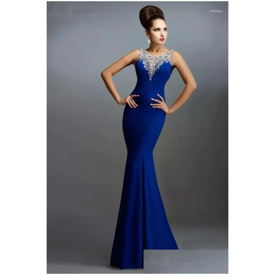 Party Dresses Sexy Backless Vestido De Festa 2023 Fashion Beaded Sleeveless Long Royal Blue Mermaid Evening Dress Prom Gown