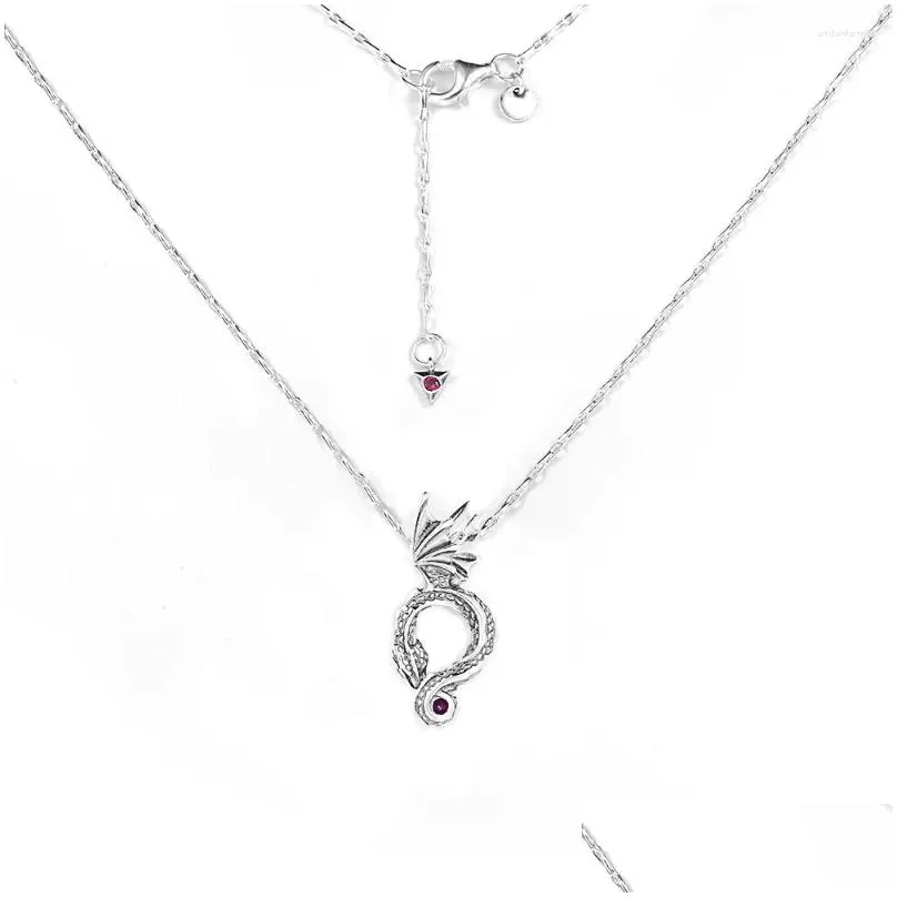 Chains Flying Dragon Red CZ Necklace Sterling Silver Jewelry 925 Beads & Charms DIY Chain Fashion Female