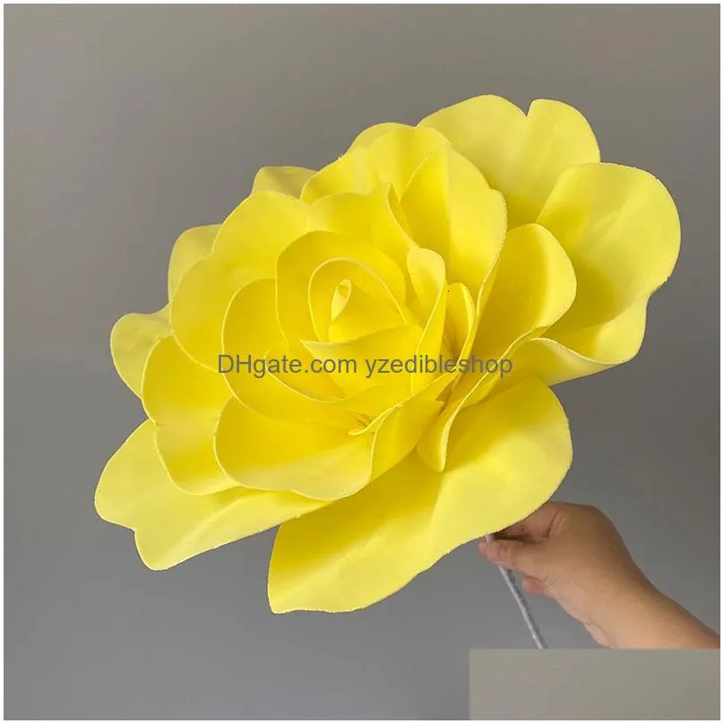 80cm  artificial flower rose with flower stem base foam flowers wedding background wall stage el mall decoration