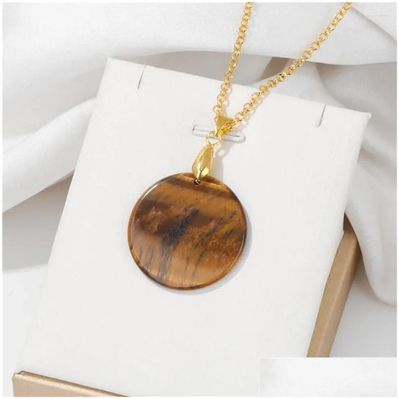 Pendant Necklaces High Quality Red Stone Round Slice Shape Necklace Natural Charm Women Clavicle Chain Jewelry Gifts