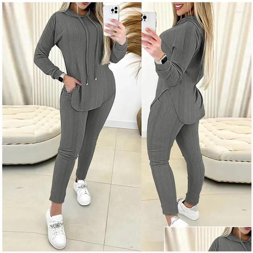 Women`s Two Piece Pants Y2K INS Clothes Long Sleeve Hooded Sweatshirt Top Bodycon Set Autumn Women Tracksuit Sport Fitness Outfits