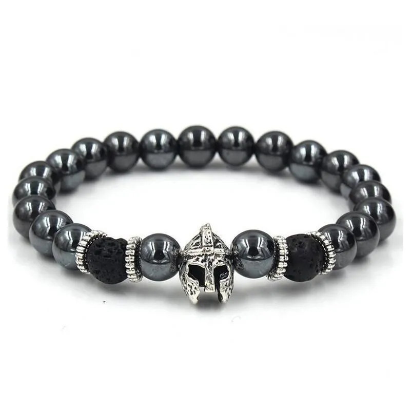 Black Hematite Beaded Strands Stone Lava Rock Bracelets Alloy Gold Plated Silver Skull  Owl For Women Men Bracelet