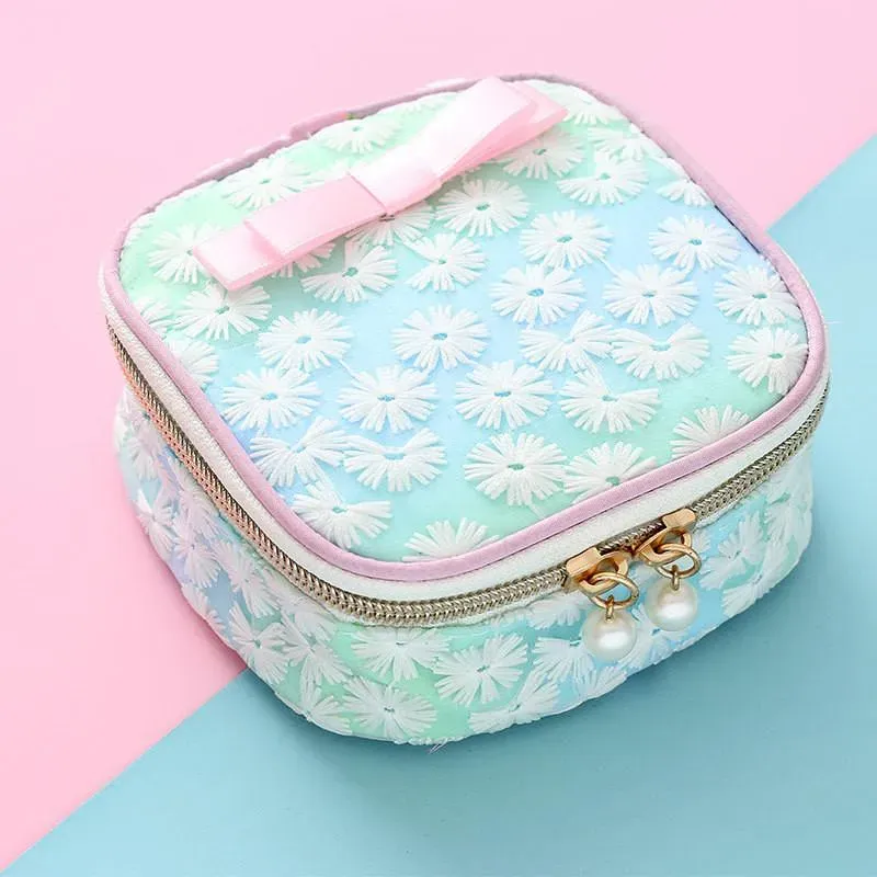 Outdoor Bags Girly Cute Mesh Embroidered Sanitary Napkin Storage Bag Portable Cosmetic Box Multi-function Earphone Data Cable
