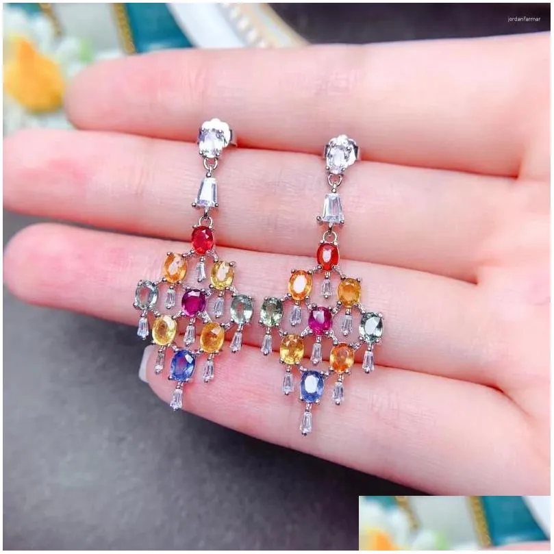 Dangle Earrings MeiBaPJ Luxurious Natural Colorful Sapphire Drop Real 925 Sterling Silver Fine Charm Wedding Jewelry For Women