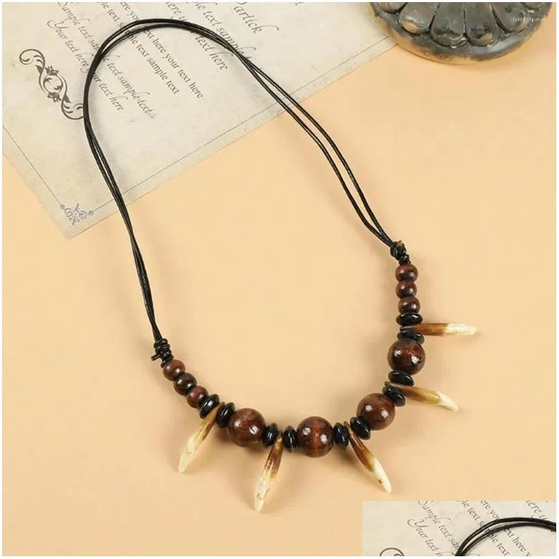 Pendant Necklaces Fashion Forward Acrylic Teeth Beaded Necklace Versatile Style Wood Materials Unique