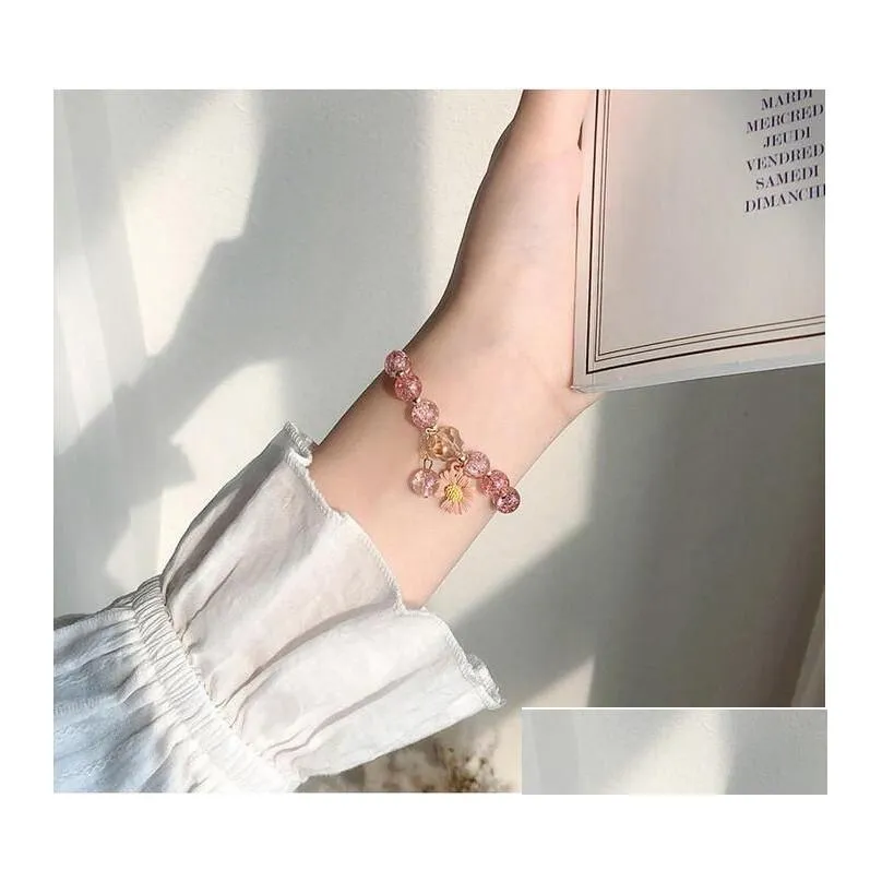 Popcorn Cute Crystal Beaded Strands Bracelets Women`s Little Daisy Flower Bracelet good Friend Girls Jewelry Gift