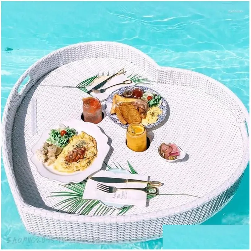 Camp Furniture Bali Swimming Pool Floating Basket Rattan Picnic Tray Imitation El Villa Afternoon Camping Table Outdoor