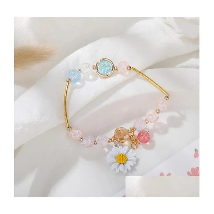 Popcorn Cute Crystal Beaded Strands Bracelets Women`s Little Daisy Flower Bracelet good Friend Girls Jewelry Gift