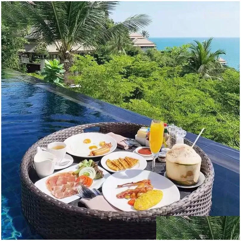 Camp Furniture Bali Swimming Pool Floating Basket Rattan Picnic Tray Imitation El Villa Afternoon Camping Table Outdoor