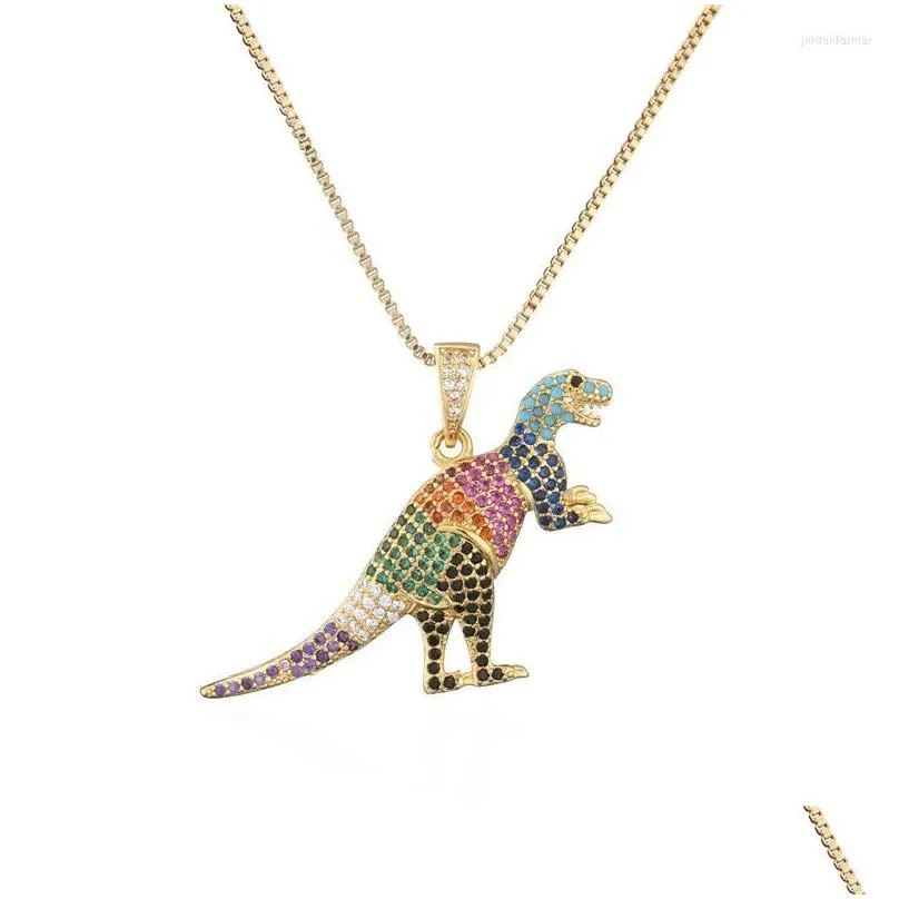Chains Trend Products Europe And America Hip Hop Micro Inlaid Color Dinosaur Pendant Necklace Jewelry Spot