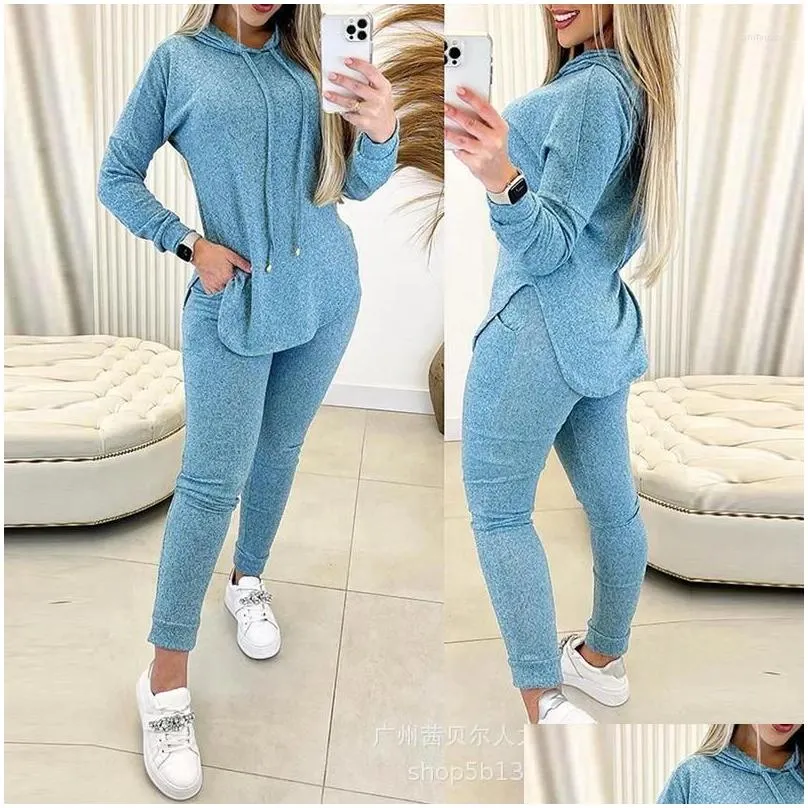 Women`s Two Piece Pants Y2K INS Clothes Long Sleeve Hooded Sweatshirt Top Bodycon Set Autumn Women Tracksuit Sport Fitness Outfits