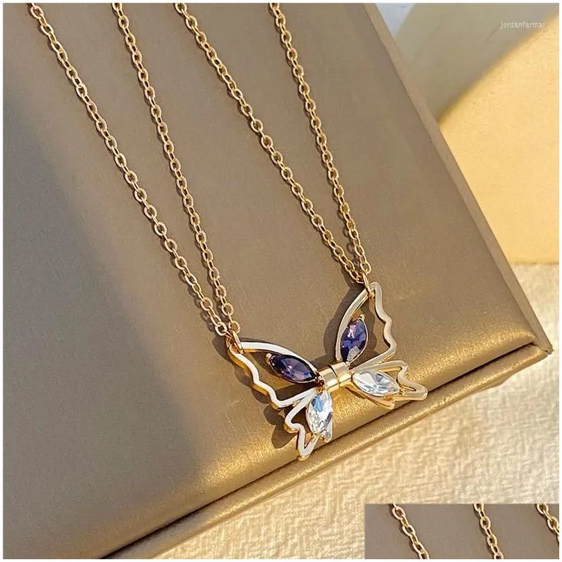 Chains Exquisite Fashion Creative Magnetic Hollow Butterfly Zircon Necklace For Couple Clavicle Chain Wedding Party Jewelry Gift