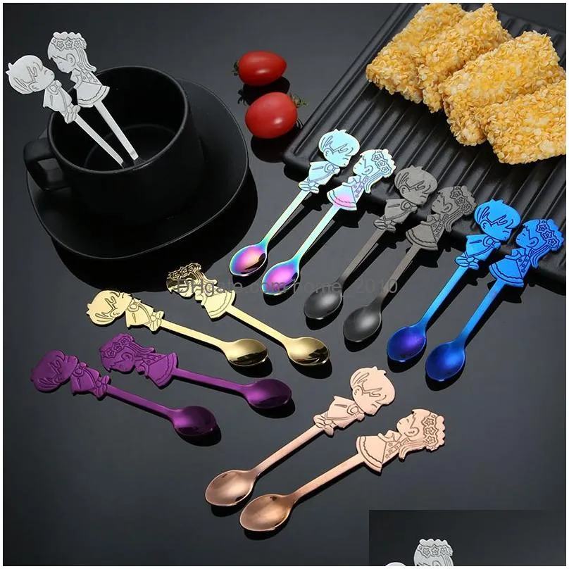 stainless steel coffee spoons creative couple tea spoon stirring drinking tools kitchen wedding supplies flatware tableware