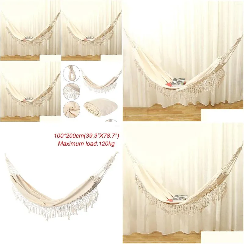Camp Furniture Hammock Large Macrame Fringe Double Swing Net Chair Out/Indoor Hanging Swings