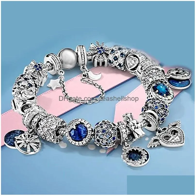 Bangles XIAOYI 100% S925 Blue big string of stars and moon angel wings snowflake fashion string ornaments high quality bracelet female