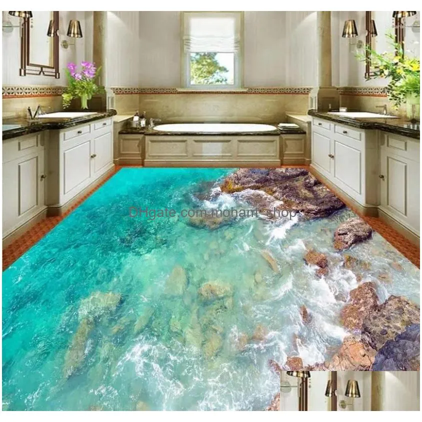 wallpapers 3d wallpaper pvc home decoration floor painting beach surf flooring self-adhesive