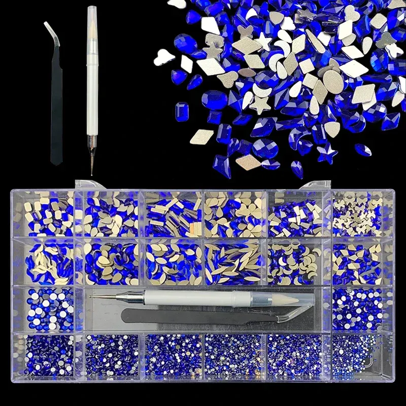 Lipstick 21 Grids Box Shiny Diamond Nail Art Rhinestones Set Crystal Glass Decorations Kit 1pcs Dotting Pick Up Pen and Tweezers