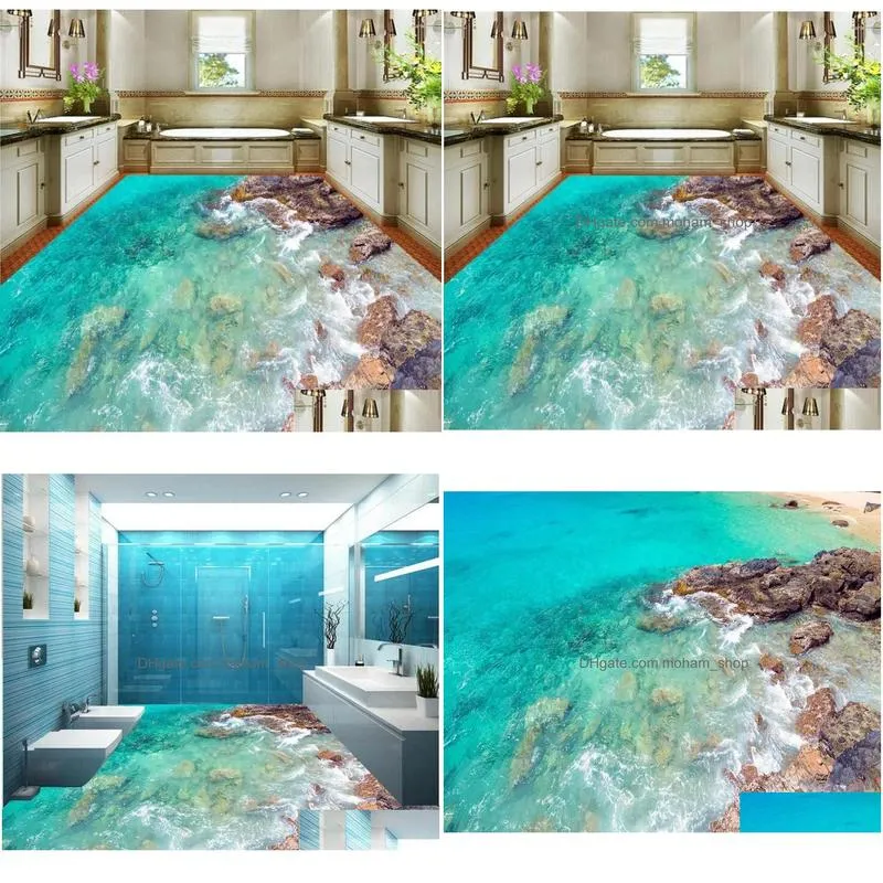 wallpapers 3d wallpaper pvc home decoration floor painting beach surf flooring self-adhesive