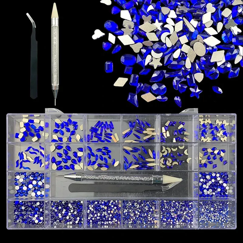 Lipstick 21 Grids Box Shiny Diamond Nail Art Rhinestones Set Crystal Glass Decorations Kit 1pcs Dotting Pick Up Pen and Tweezers