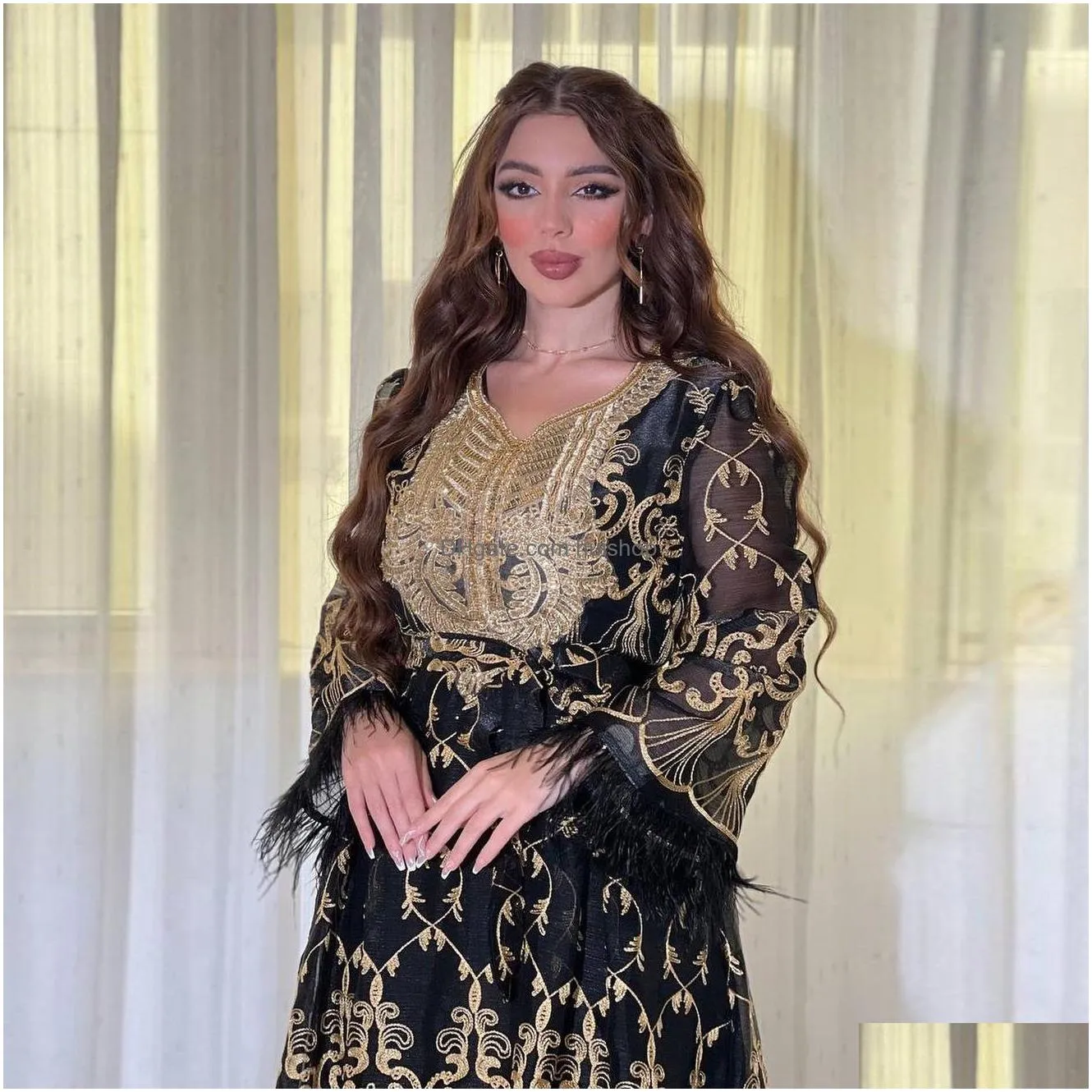 arabian dubai women robe gold embroidered gorgeous jalabiya middle eastern abaya muslim evening dress elegant party robes ethnic clothing