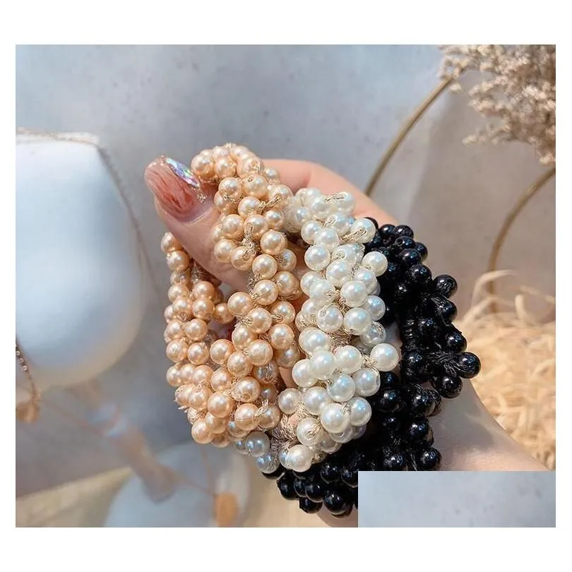 NEW Woman Elegant Pearl Hair Ties Beads Girls Scrunchies Rubber Bands Ponytail Holders Hair Accessories Soft Elastic Hair Band