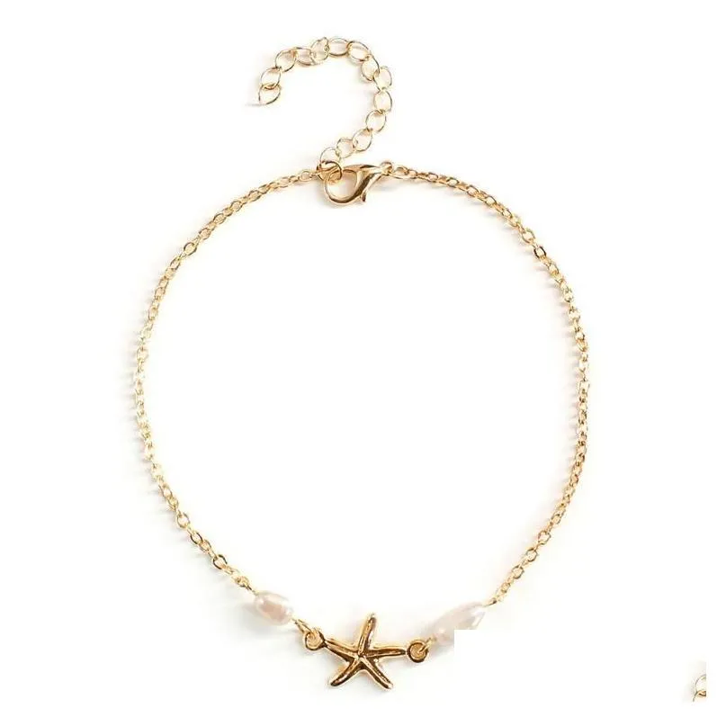 Punk Ankle Bracelets Girls Women Gold Silver Tone Starfish Pearl Anklet Chain Foot Chains Yoga Dancing Anklets