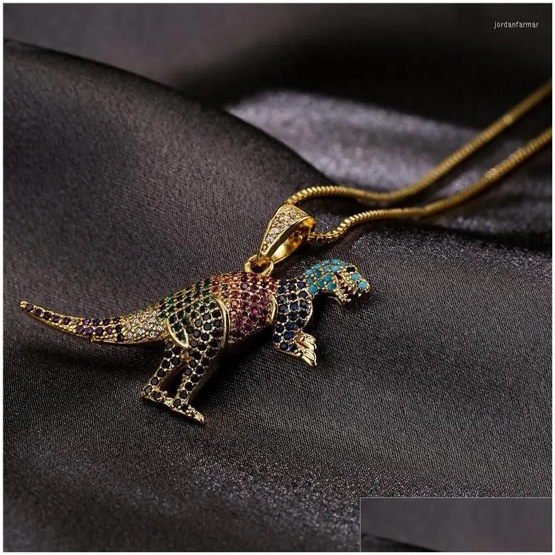 Chains Trend Products Europe And America Hip Hop Micro Inlaid Color Dinosaur Pendant Necklace Jewelry Spot